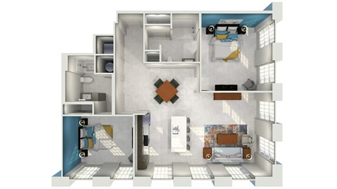 Floor plan for 2 beds, 2 baths, 1319 sqft